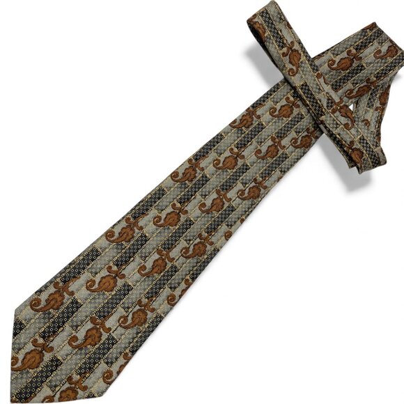 Bill Blass Signature Silk Tie Geometric Baroque Brown Gray - Picture 2 of 6